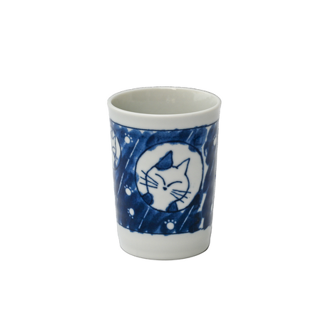 Adorable Cat 4 Tea Cup, Blue & White Mino-Ware, 180ml (6oz.) - Sumiye Co