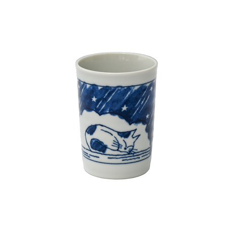 Adorable Cat 2 Tea Cup, Blue & White Mino-Ware, 180ml (6oz.) - Sumiye Co