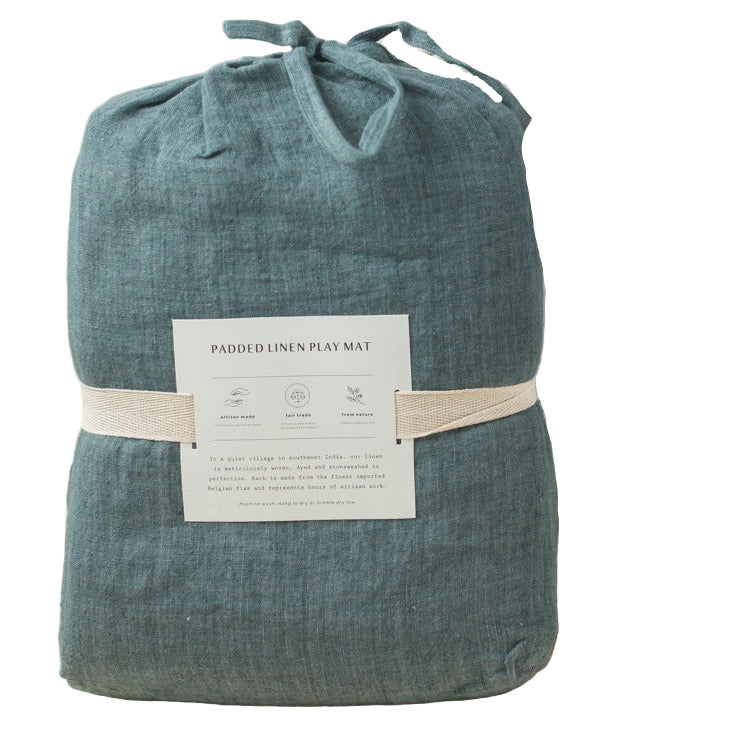 Quilted Round Padded Linen Play Mat 35" D - Denim - Sumiye Co