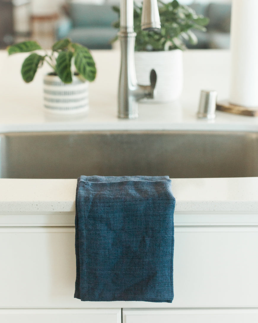 Stone Washed Linen Tea Towel - Navy - Sumiye Co