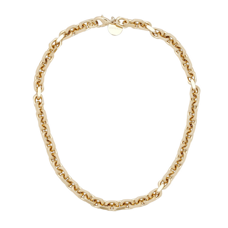 Gold chain necklace on a white background