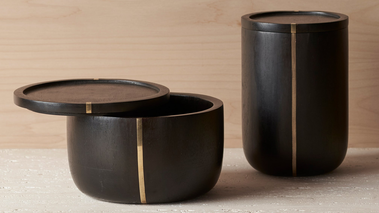 Mango Wood & Brass Medium Canister - Sumiye Co