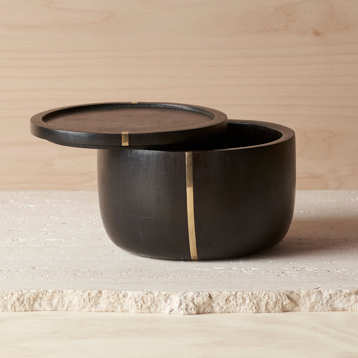 Mango Wood & Brass Medium Canister - Sumiye Co