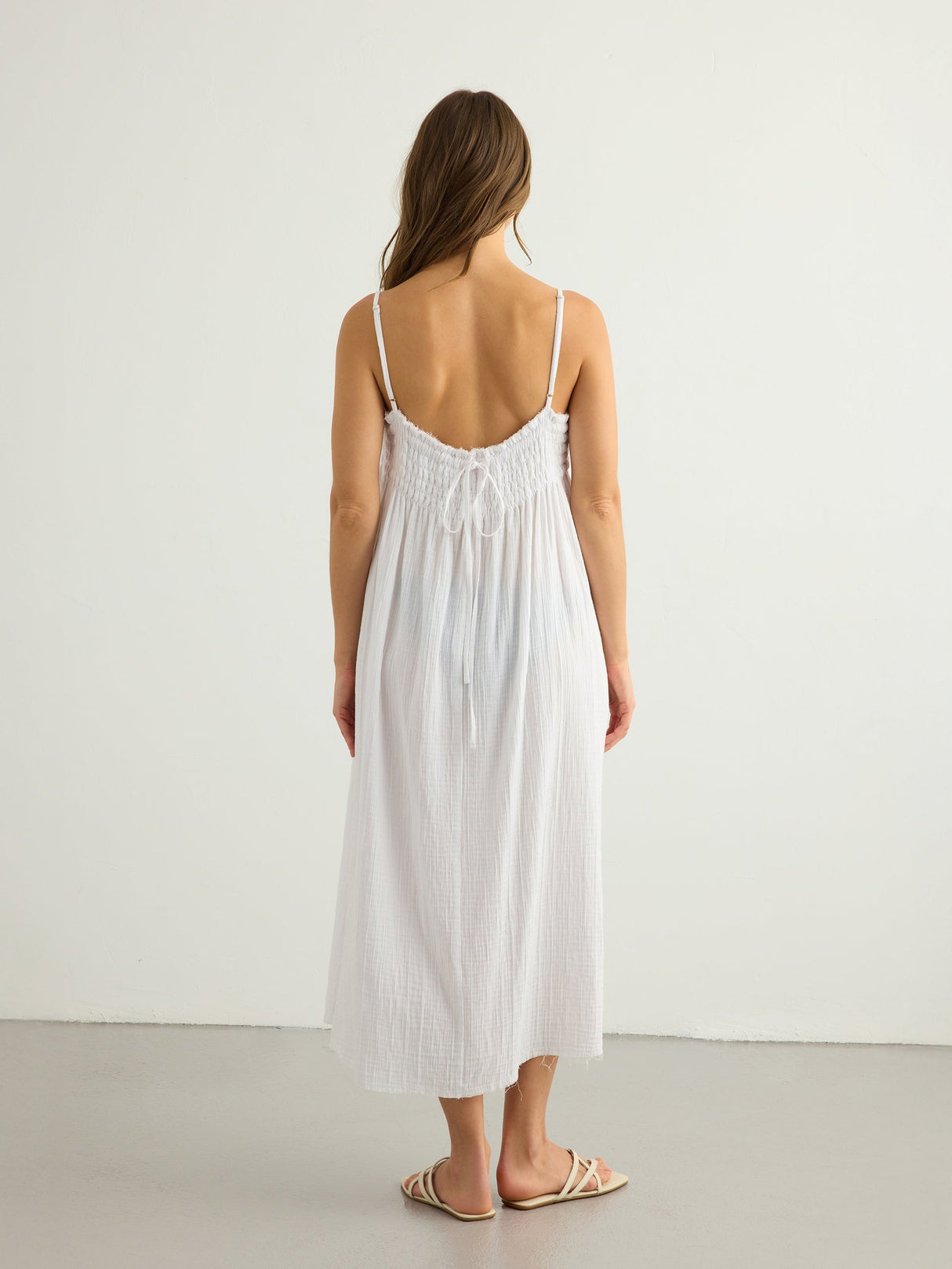 Kaya Smocked Maxi Dress - White - Sumiye Co