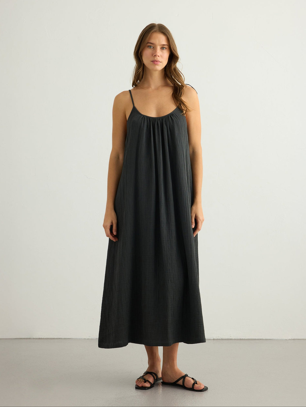 Kaya Tie Strap Maxi Dress - Charcoal - Sumiye Co