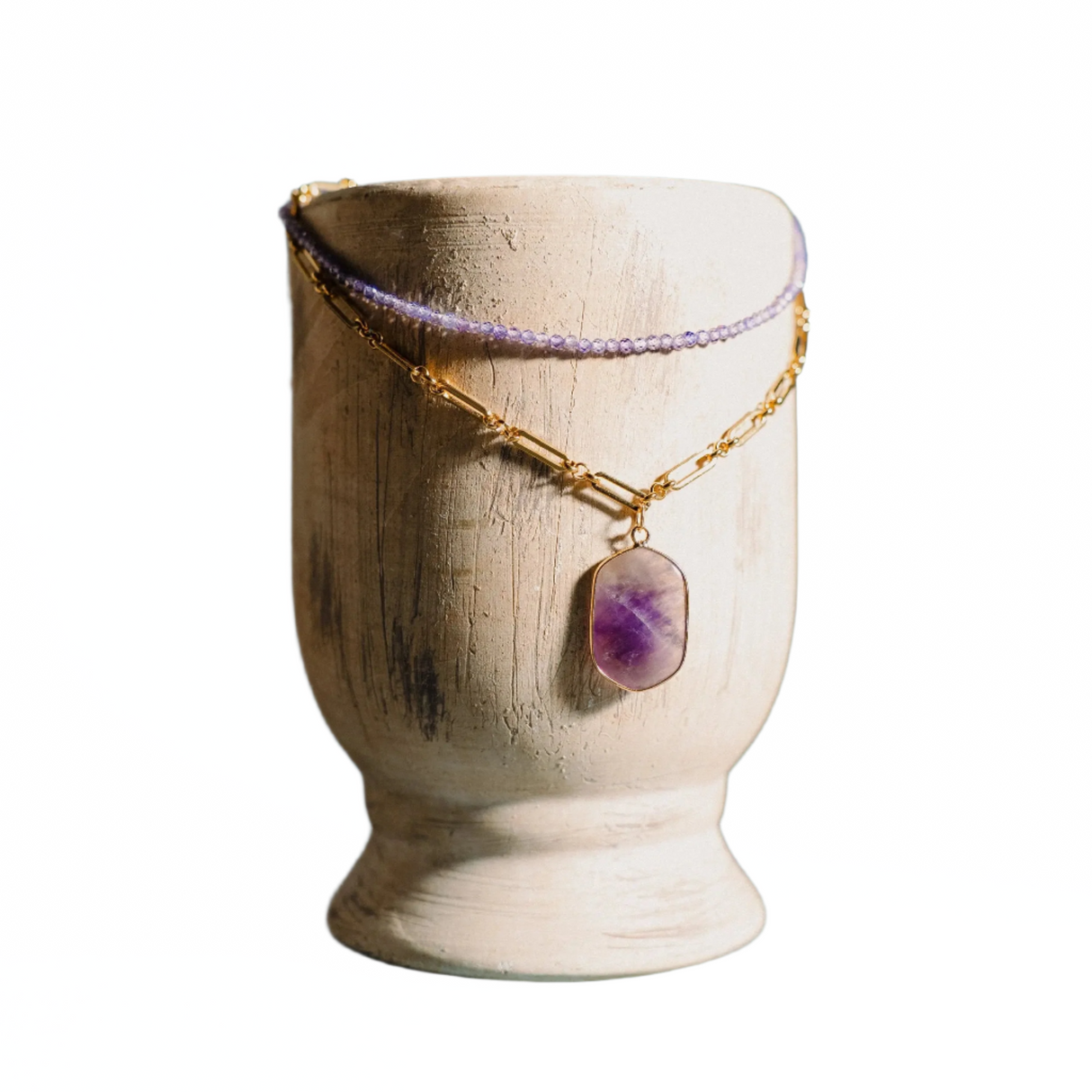 Layered Natural Stone Necklace, Crystal Necklace by Phoebe`s - Sumiye Co