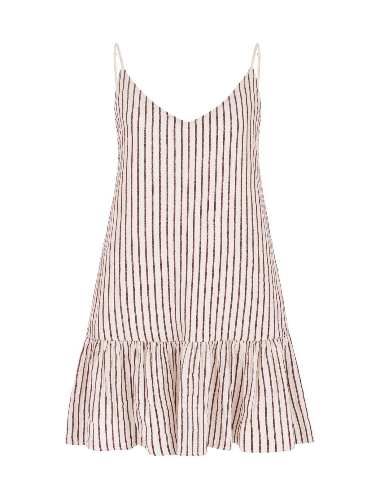 Liv Mini Ruffle Dress - Burgundy Stripes