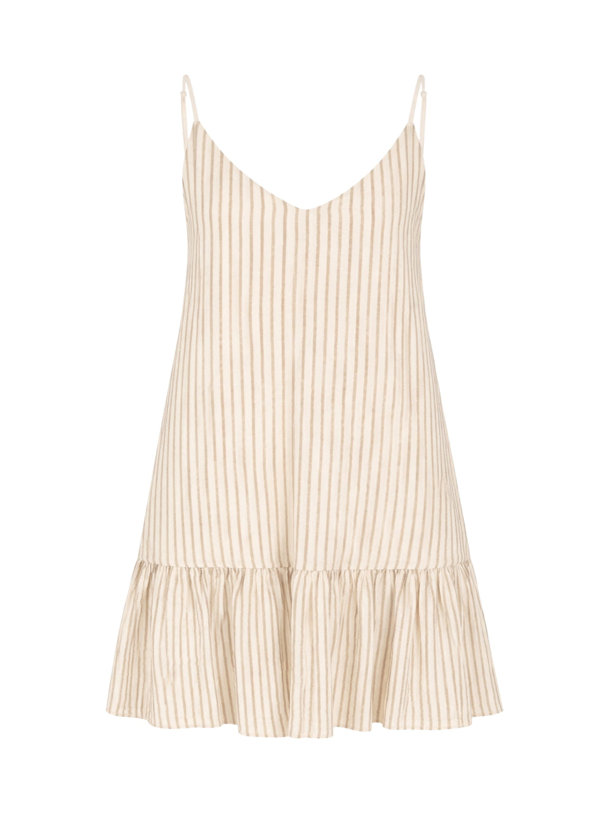 Beige striped dress on a white background