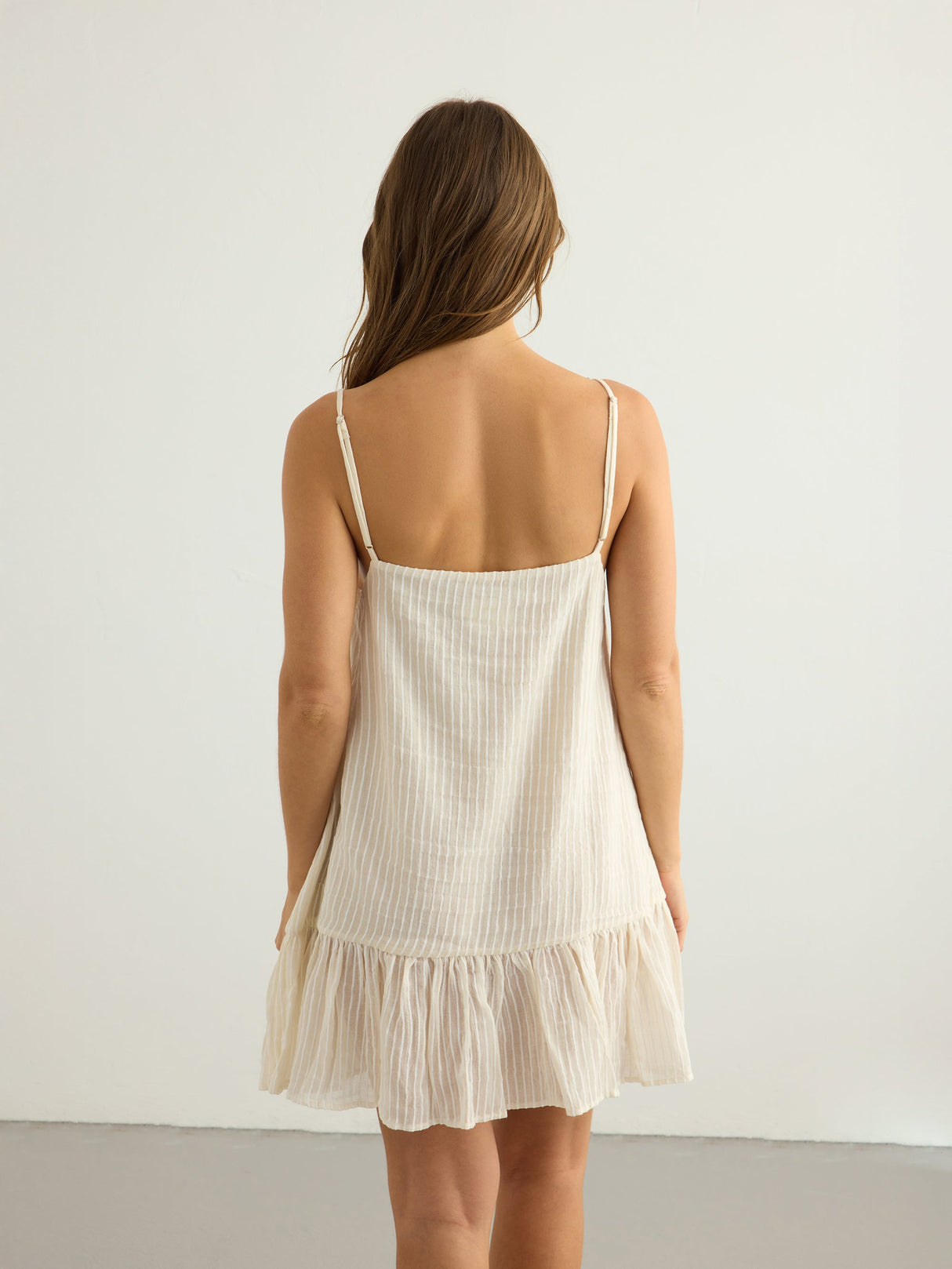 Liv Mini Ruffle Dress - White Stripes - Sumiye Co