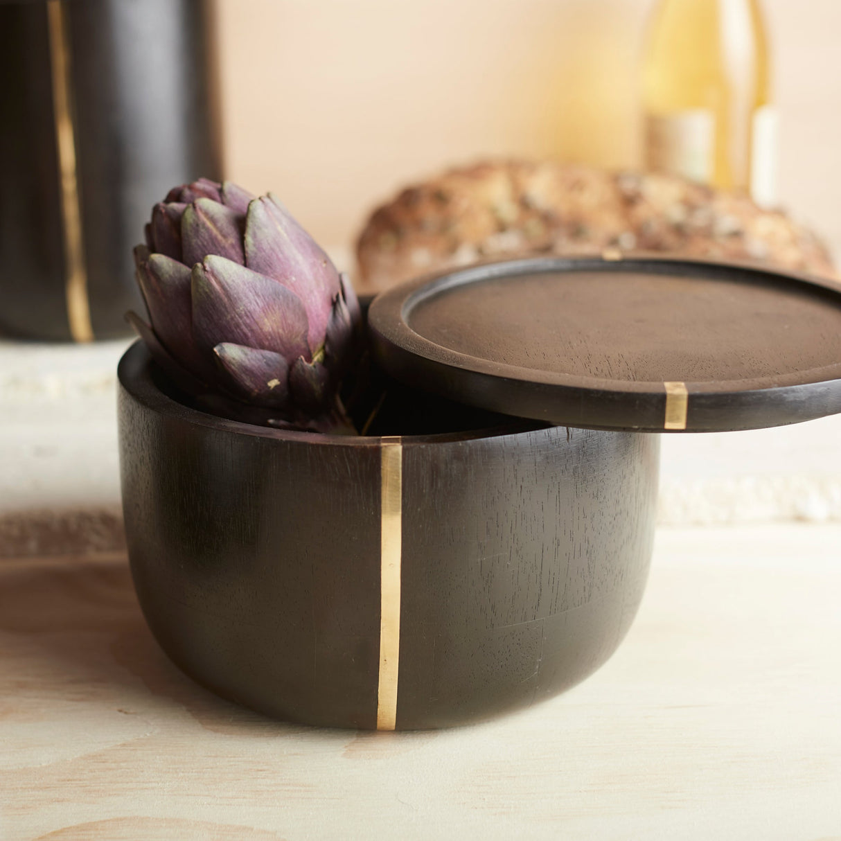 Mango Wood & Brass Medium Canister - Sumiye Co