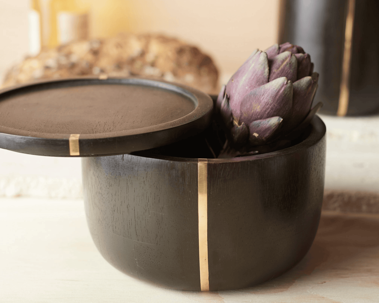 Mango Wood & Brass Medium Canister - Sumiye Co