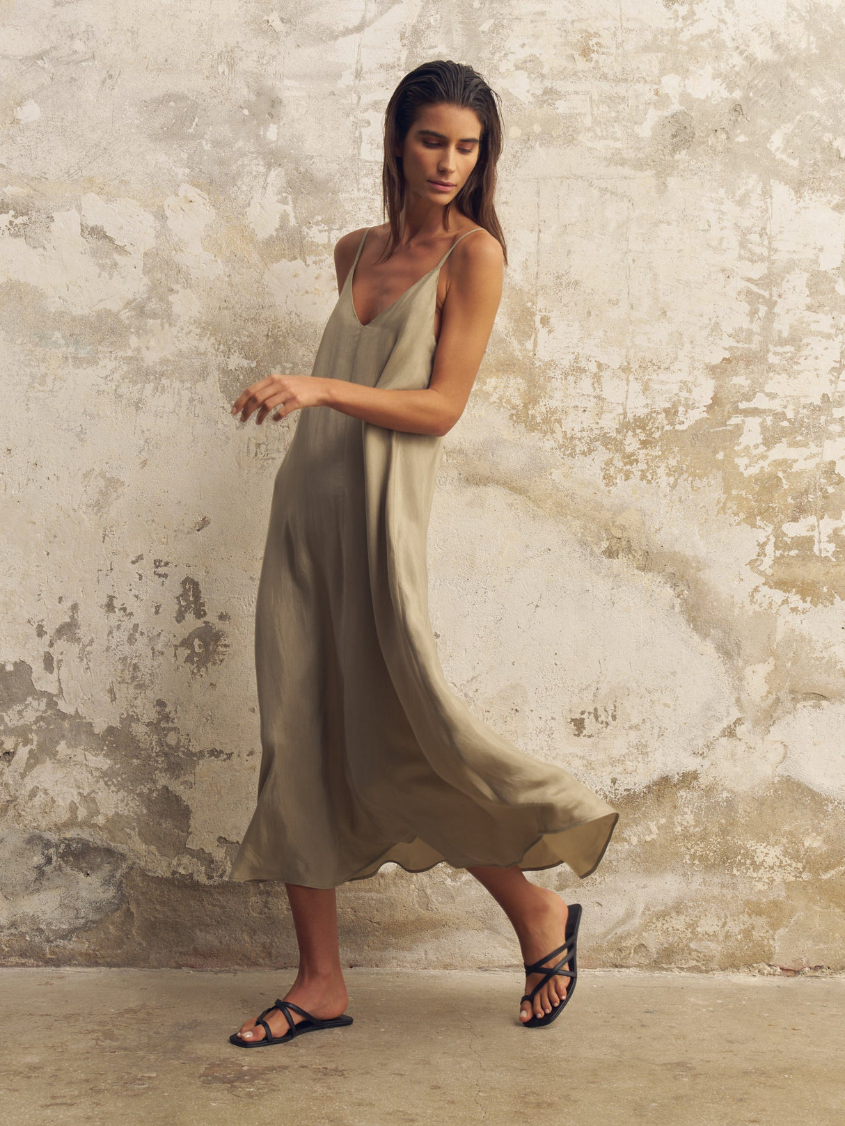 Lucid Flow Maxi Dress - Khaki Green by The Handloom - Sumiye Co