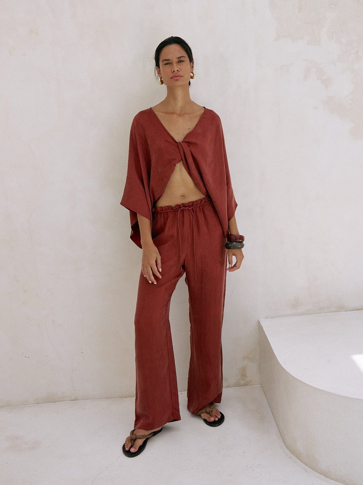 Lucid Flow Tie Pants - Burgundy - Sumiye Co