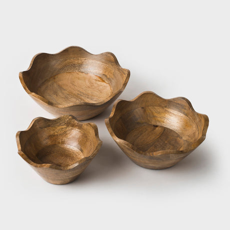 Scalloped Mangowood Bowls - Sumiye Co