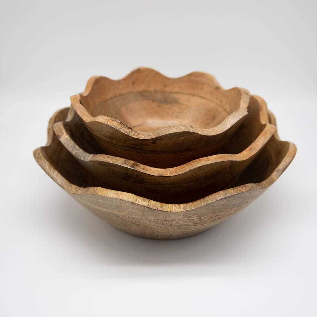 Scalloped Mangowood Bowls - Sumiye Co