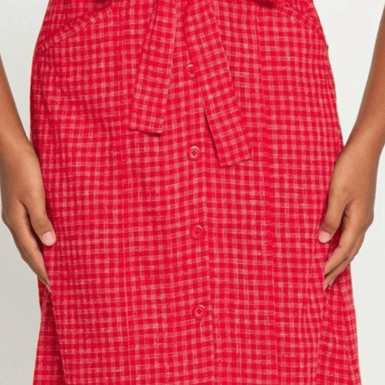 Scarlet Red Gingham Midi Dress - Sumiye Co