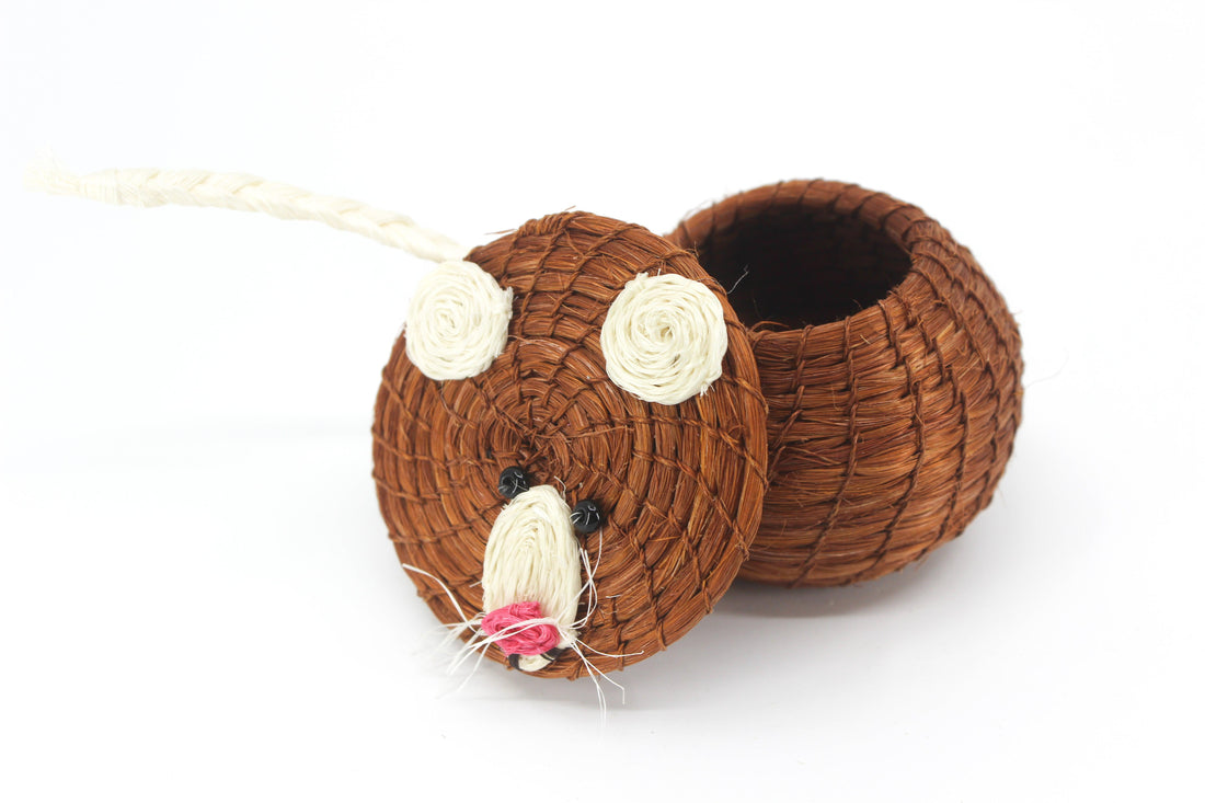 Kids Toothy Mouse Tiny Lidded Basket 2" x 2.5" - Sumiye Co