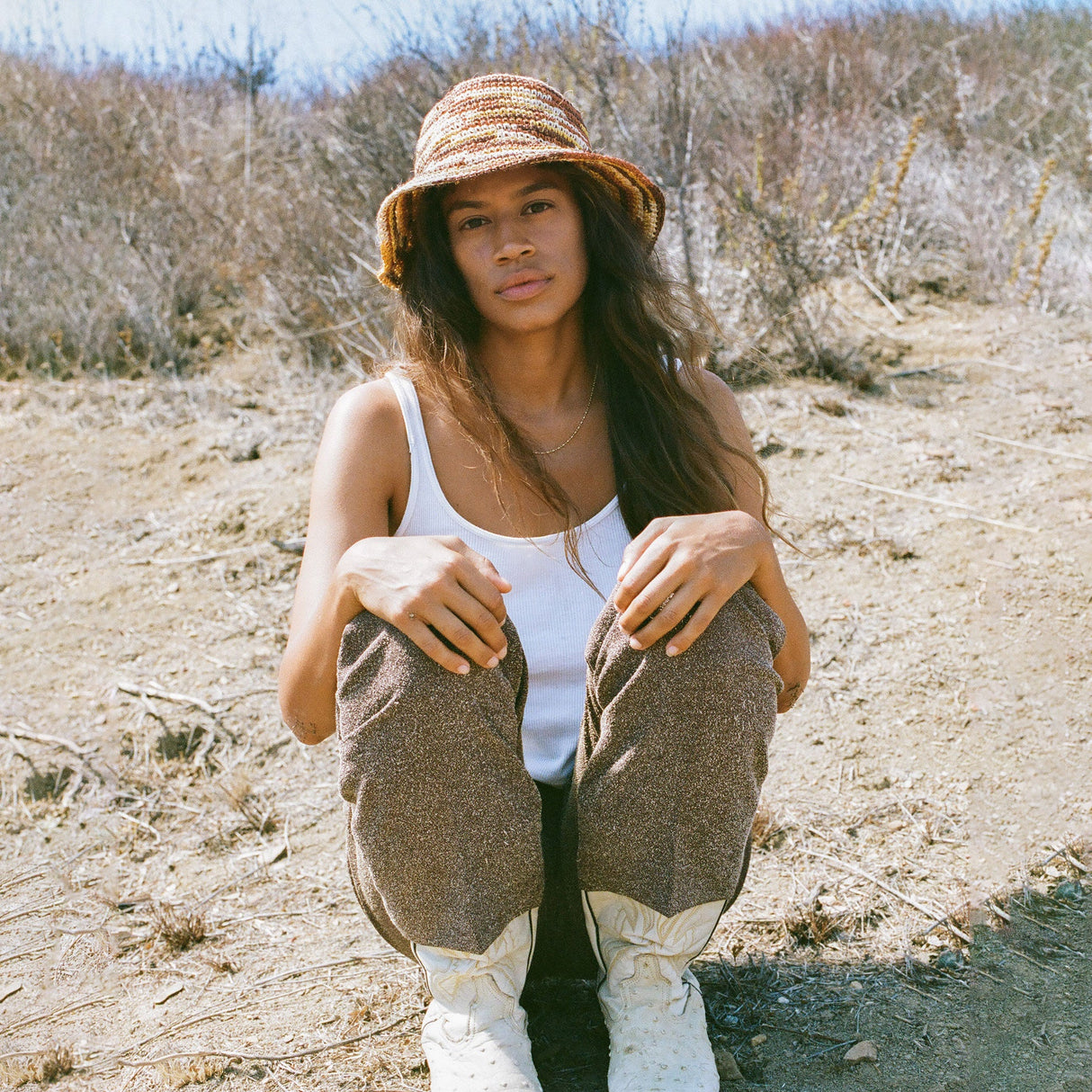 Woven Bucket Hat - Crocheted Multicolor Stripe - Sumiye Co