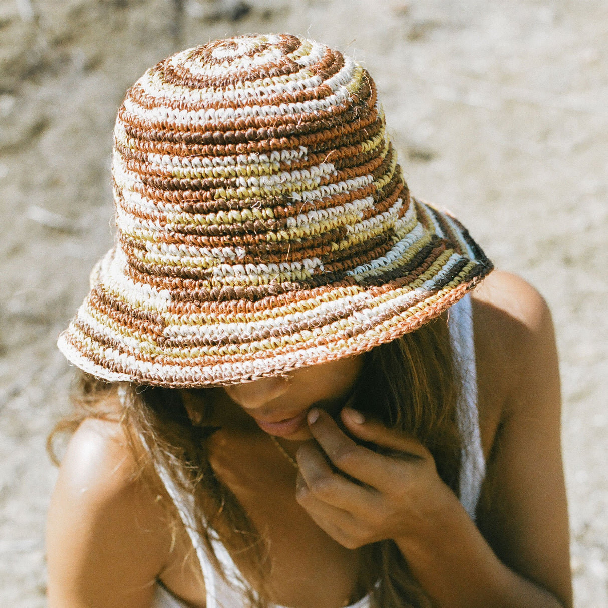 Woven Bucket Hat - Crocheted Multicolor Stripe - Sumiye Co