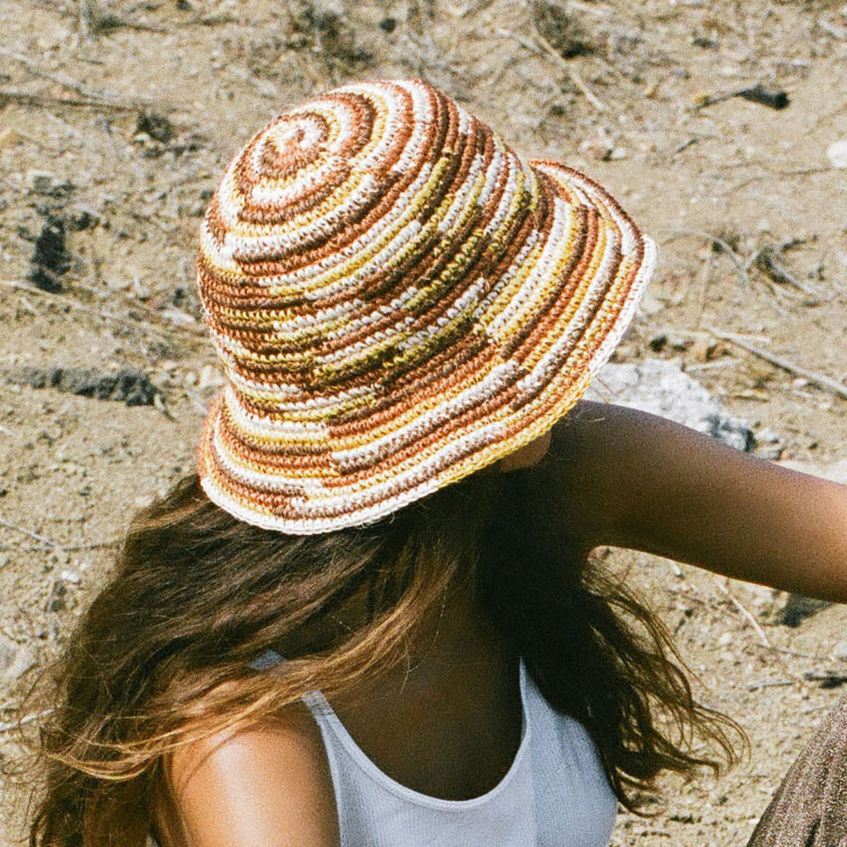 Woven Bucket Hat - Crocheted Multicolor Stripe - Sumiye Co