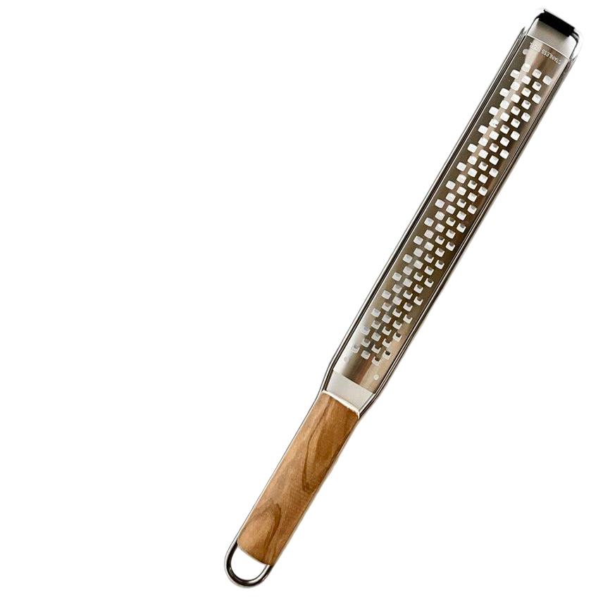 Zester with wooden handle on a white background