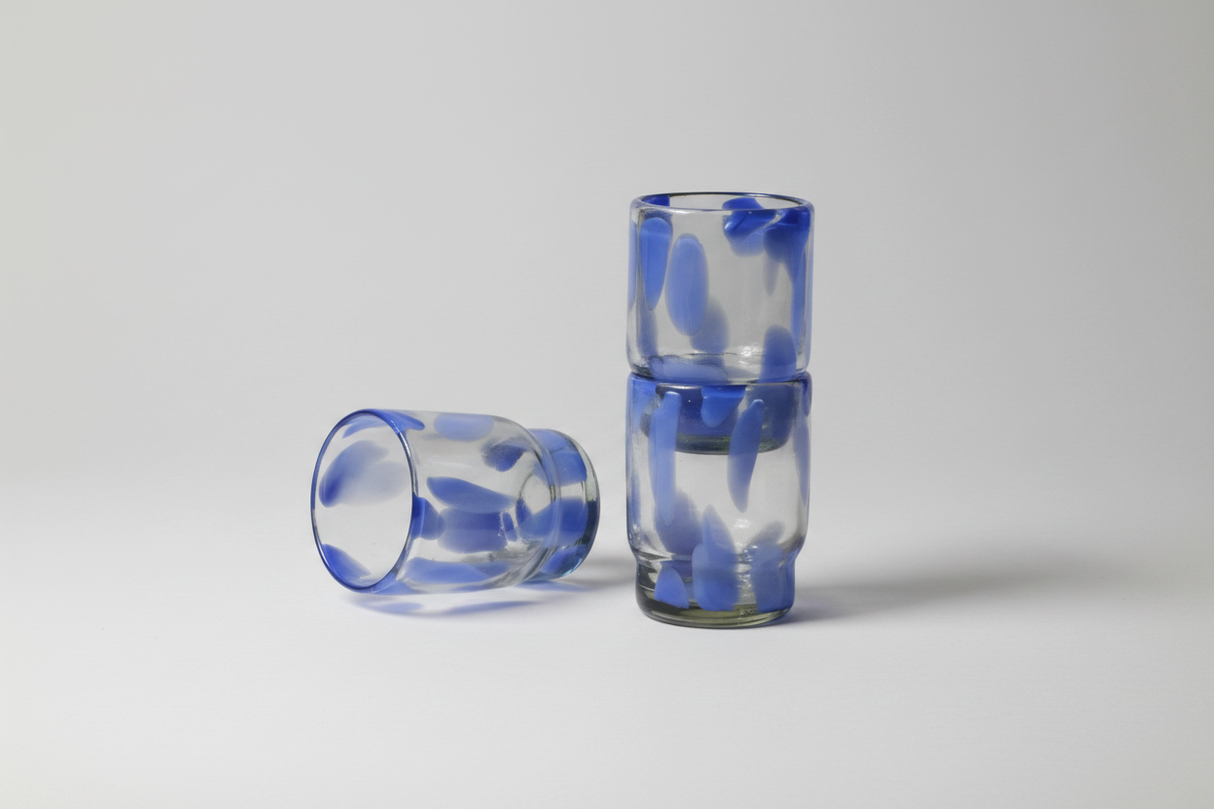 Marta Stackable Glass Blue & Clear - Set of 4 | Artisan Made - Sumiye Co