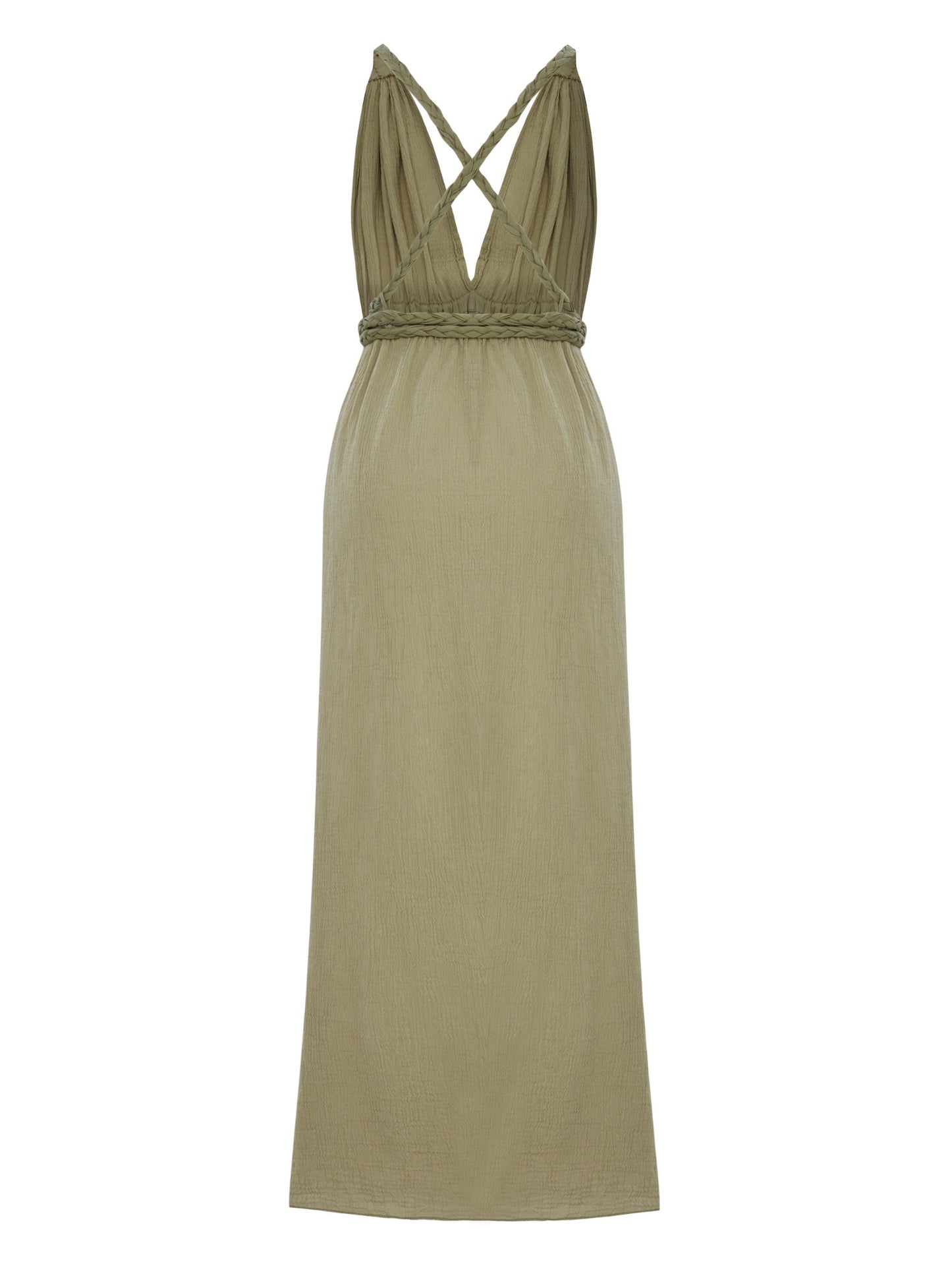 Muse Braided Straps Dress - Khaki Green by The Handloom