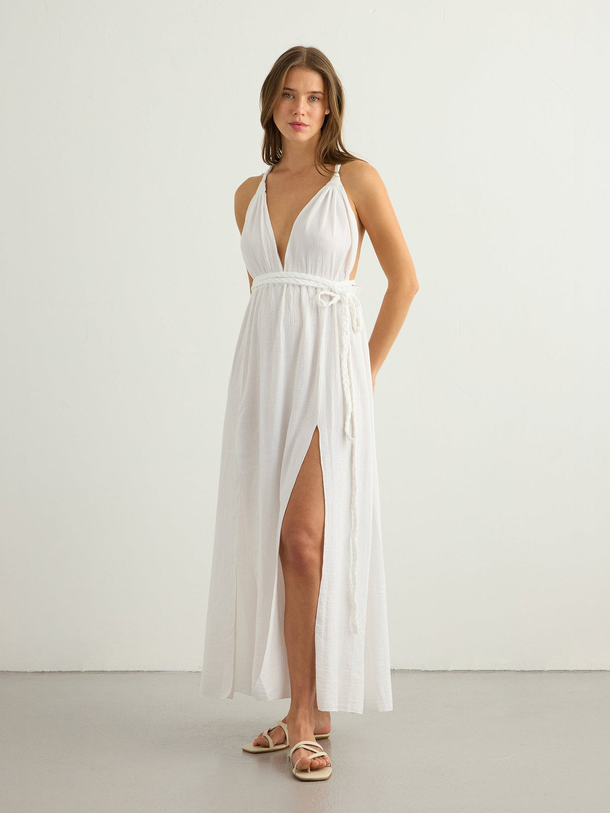 Muse Braided Straps Dress - White - Sumiye Co