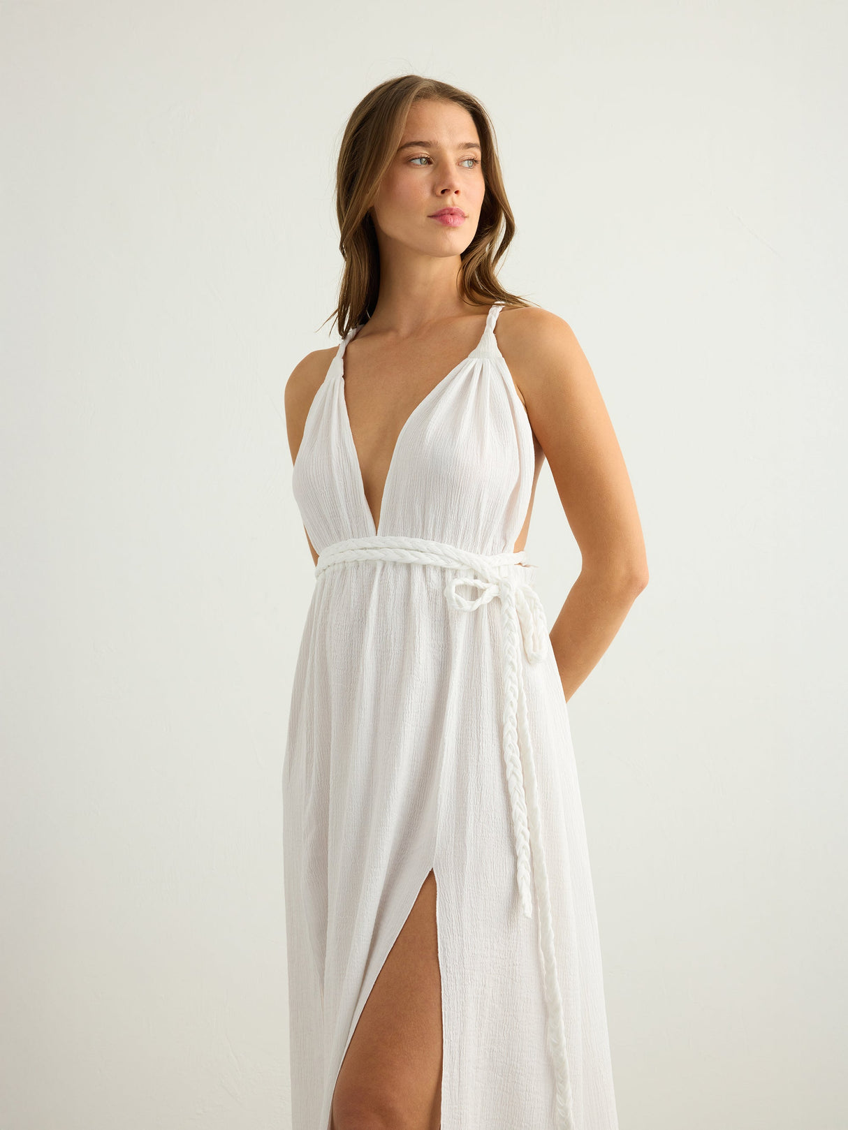 Muse Braided Straps Dress - White - Sumiye Co