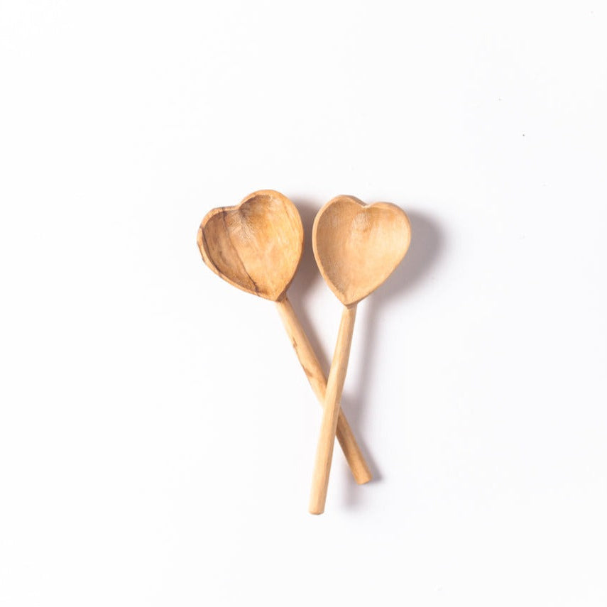 Olivewood Hand Carved Heart Teaspoons Set of 2 - Sumiye Co