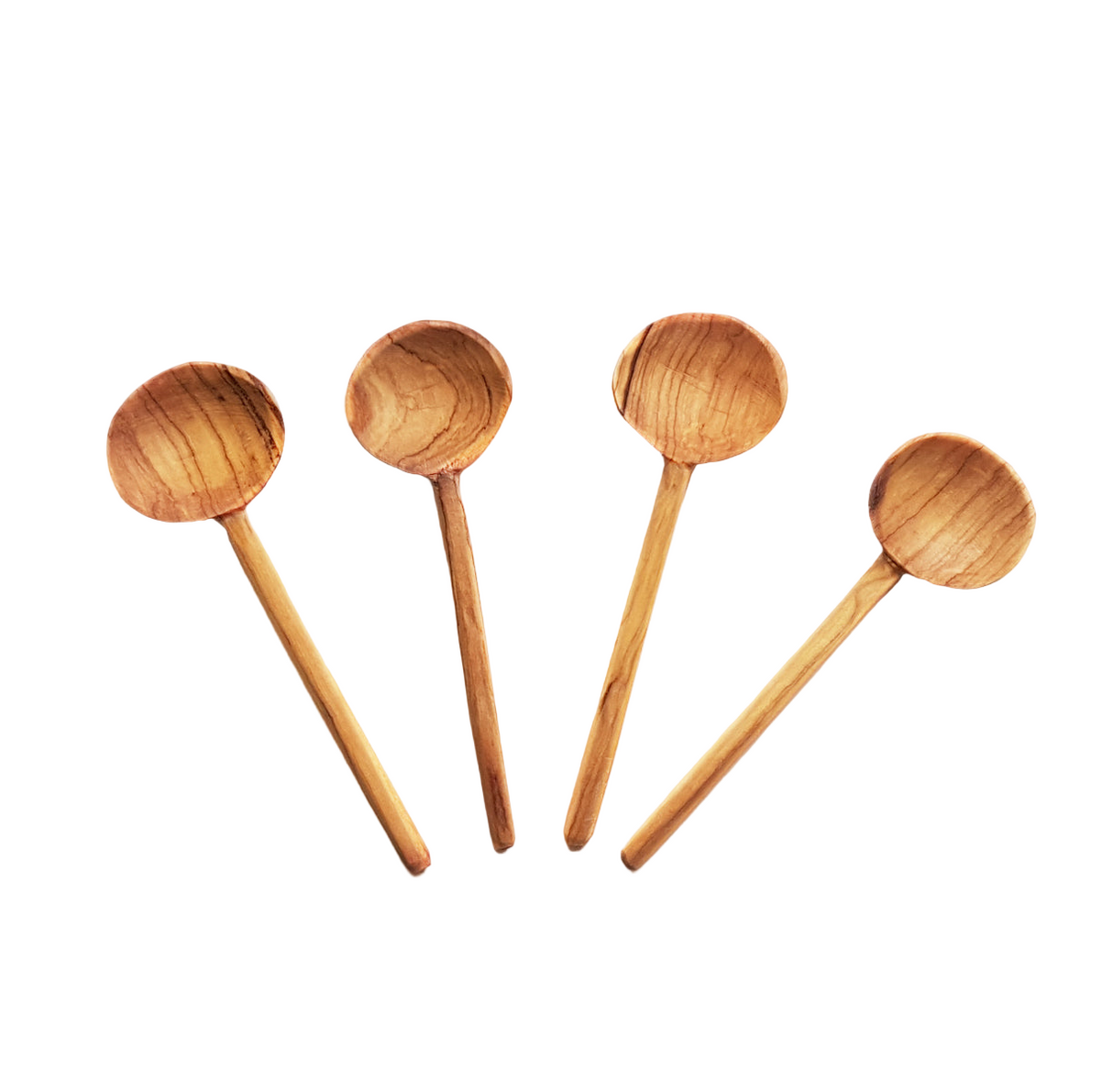 Four wooden spoons on a white background