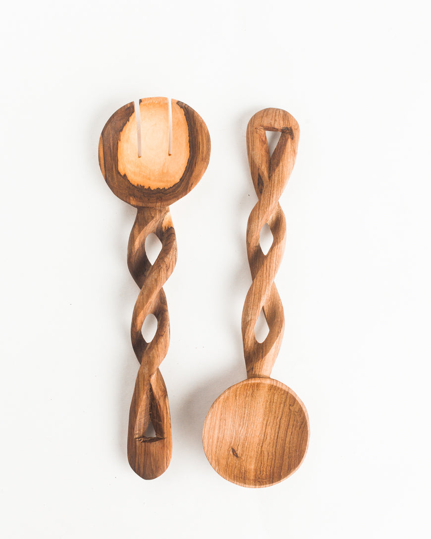 Olive Wood Spiral Servers - Sumiye Co