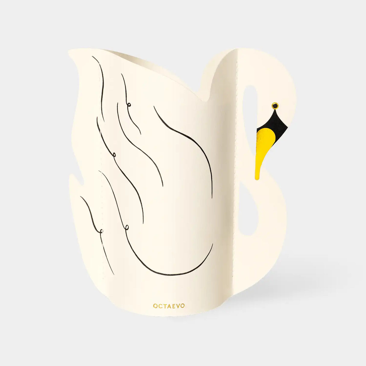 Paper Vase shaped like a swan with 'Octaevo' branding on a light gray background