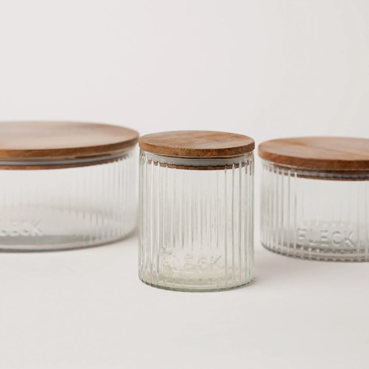 Fluted Glass Storage Jars - set of 3 - Sumiye Co