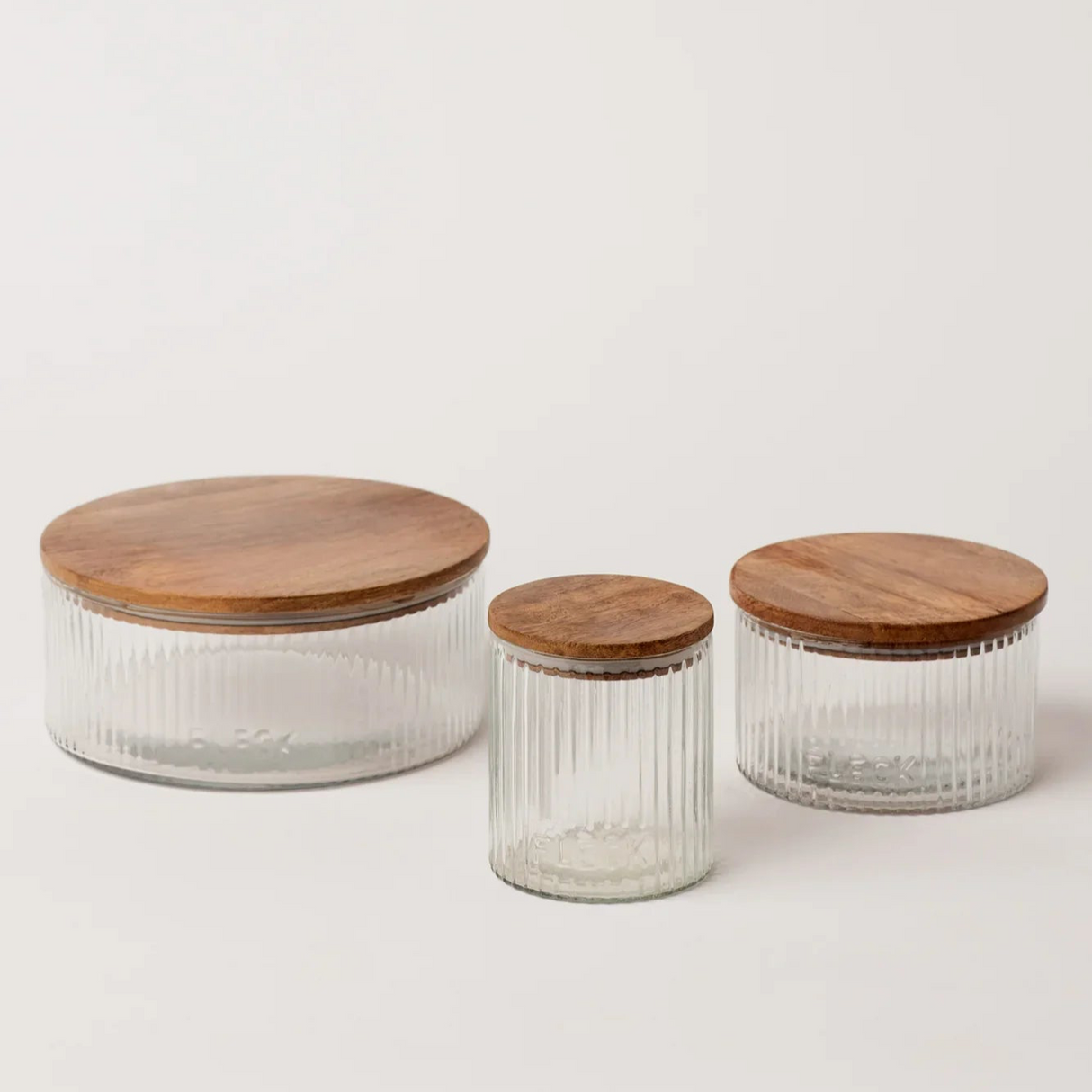 Fluted Glass Storage Jars - set of 3 - Sumiye Co