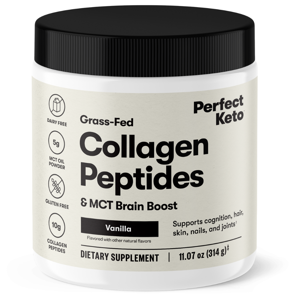 Jar of Perfect Keto Collagen Peptides & MCT Brain Boost on a white background