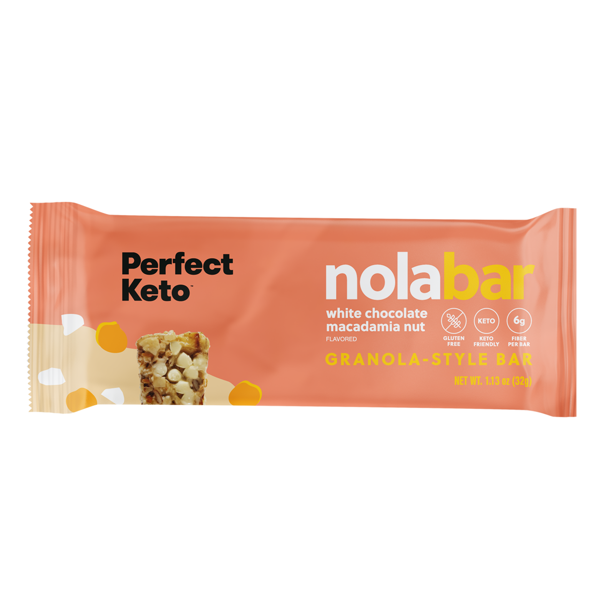 nola bar packaging with 'Perfect Keto' branding on a white background
