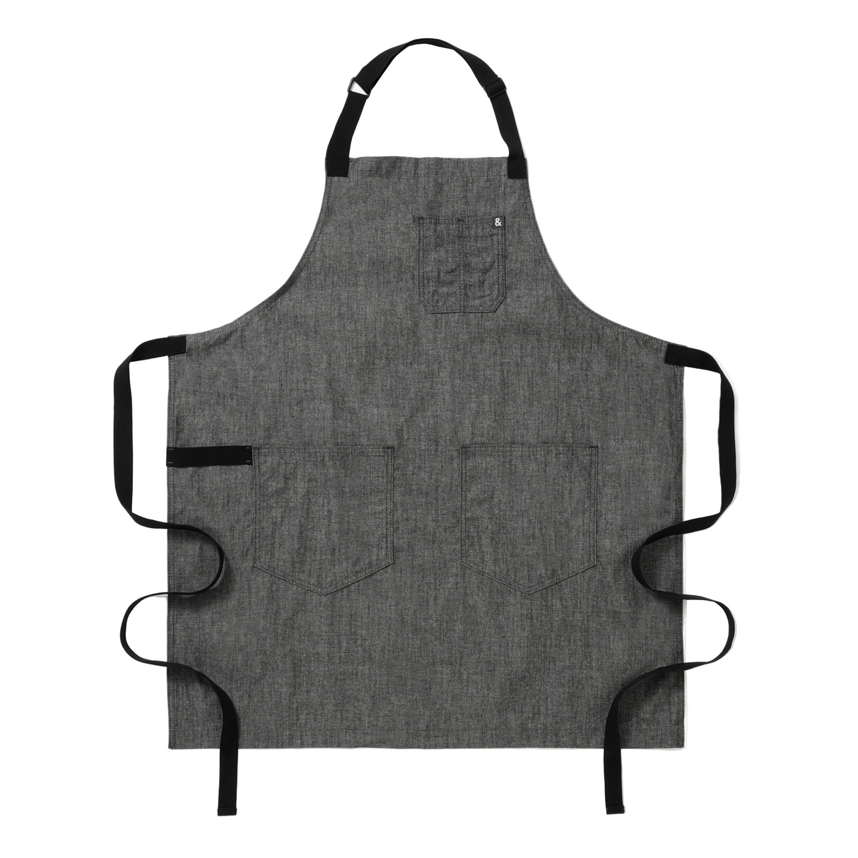 Gray apron with black straps on a white background