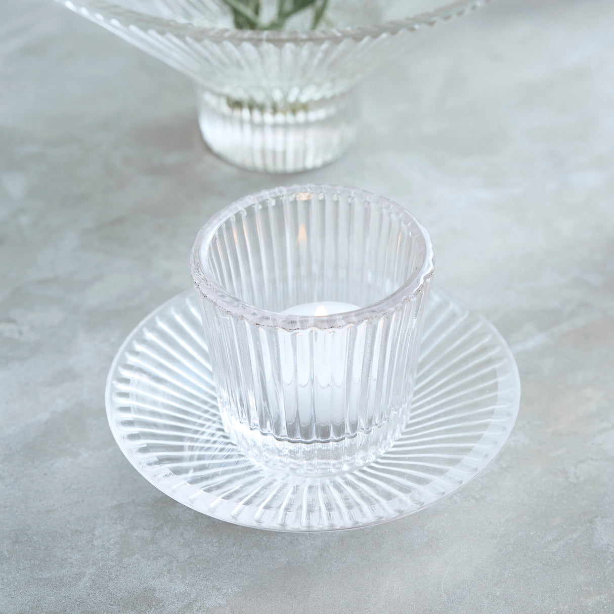 Ribbed Clear Glass Tealight / Votive Holders - Set of 4 - Sumiye Co