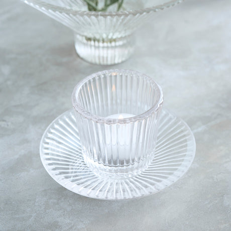 Ribbed Clear Glass Tealight / Votive Holders - Set of 4 - Sumiye Co