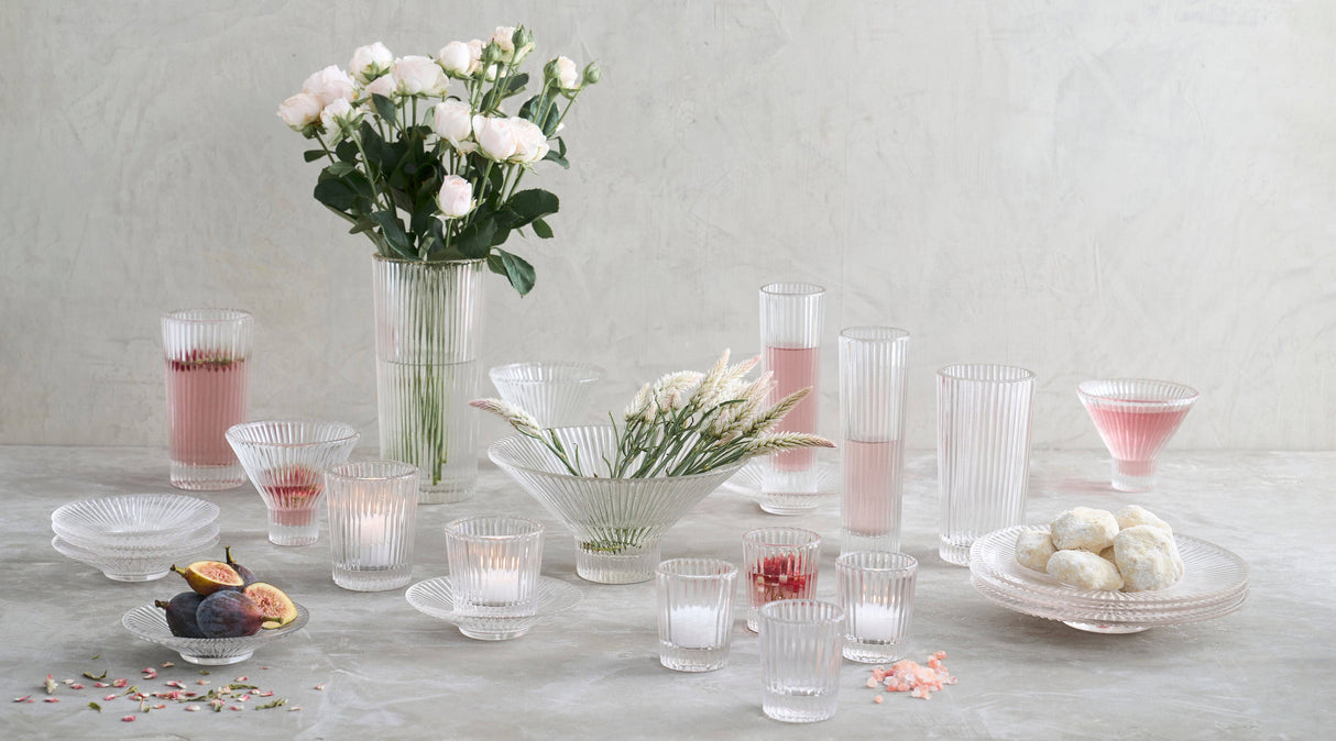 Ribbed Clear Glass Low Bowl - Sumiye Co