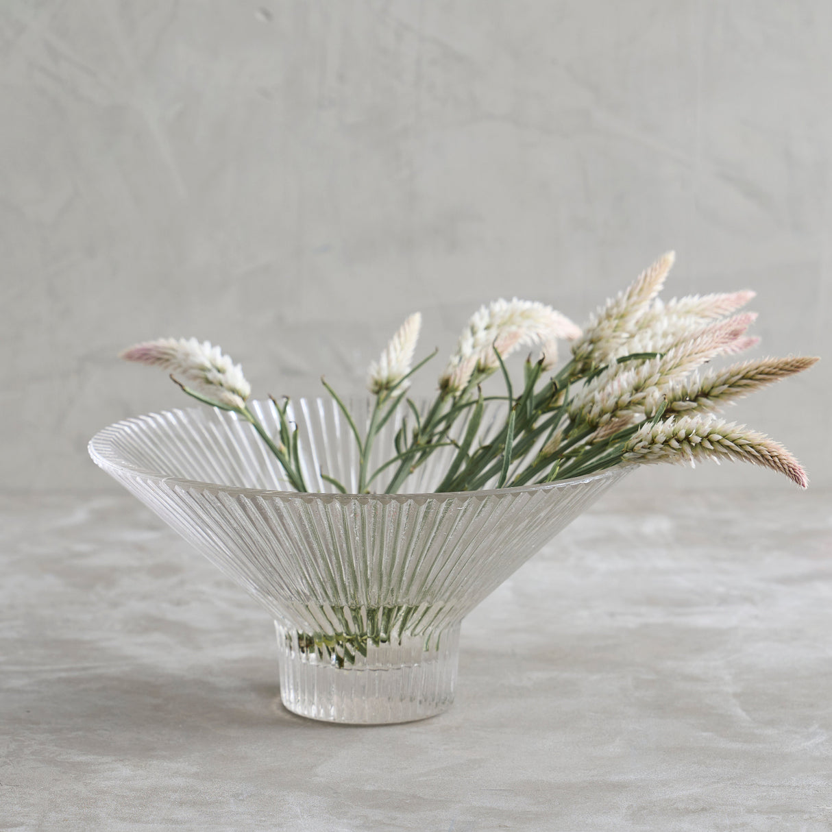Ribbed Clear Glass Low Bowl - Sumiye Co