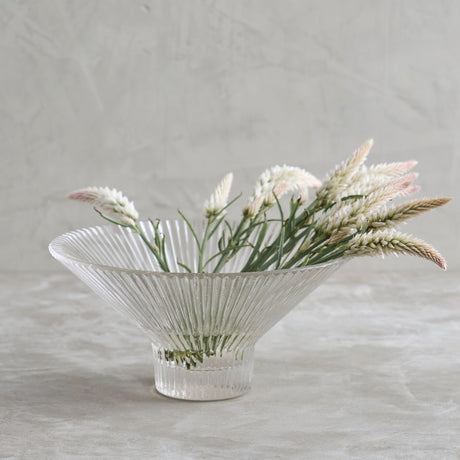 Ribbed Clear Glass Low Bowl - Sumiye Co