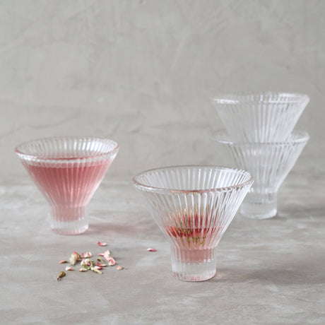 Ribbed Clear Martini Glasses - Set of 4 - Sumiye Co