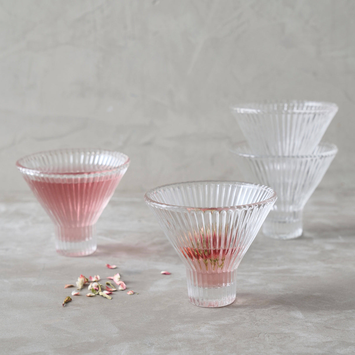 Ribbed Clear Martini Glasses - Set of 4 - Sumiye Co