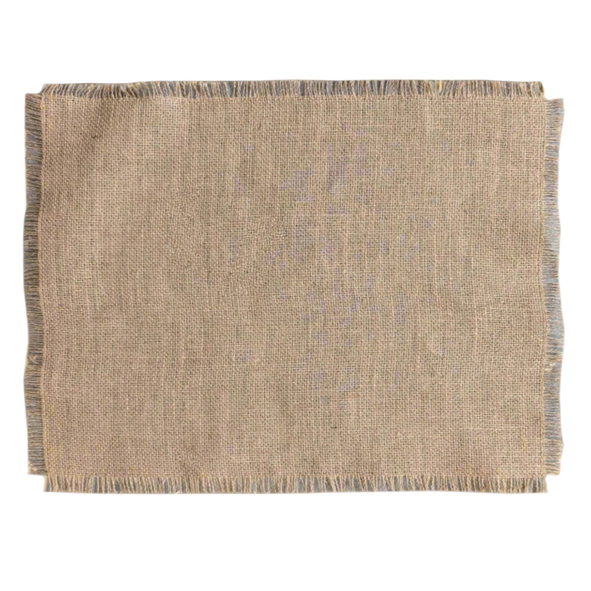 Textured jute placemat with fringes on a white background