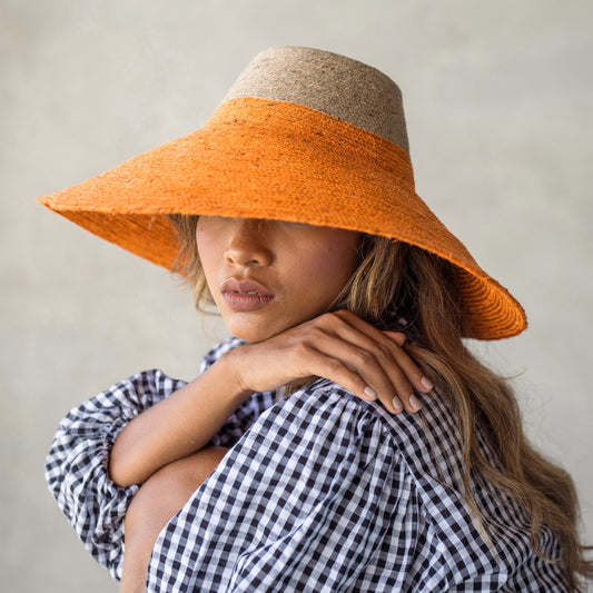 Jute Handwoven Straw Hat In Pumpkin Orange
