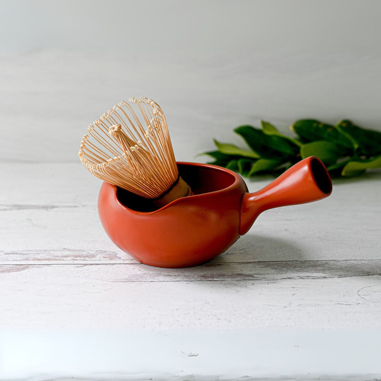 Red Flowers Ceramic Matcha Bowl with Spout, Bamboo Matcha Whisk and Whisk Holder Set