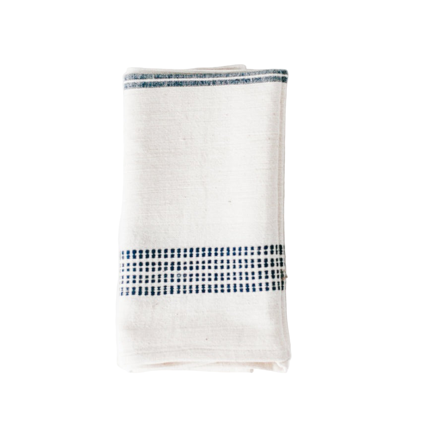 Aden Cloth Napkins - Natural / Navy Hand-Spun Cotton - Set of 4 - Sumiye Co