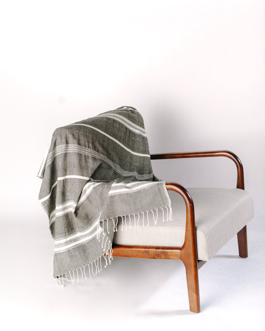 Aden Throw Blanket 38" x 72" | Grey / Natural Hand-Spun Cotton - Sumiye Co